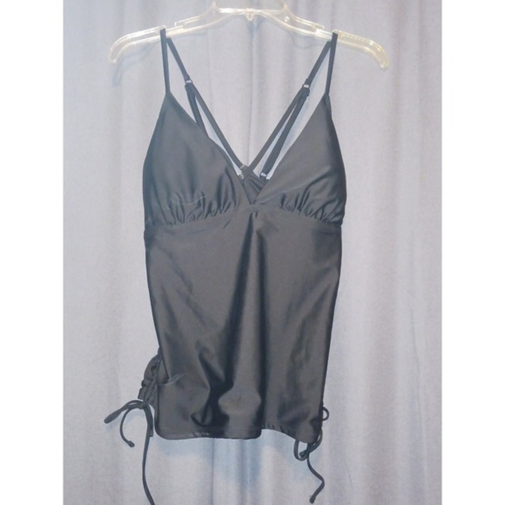 Time and Tru Swim Tankini Top Adjustable Ruched Sides Black XL/XG